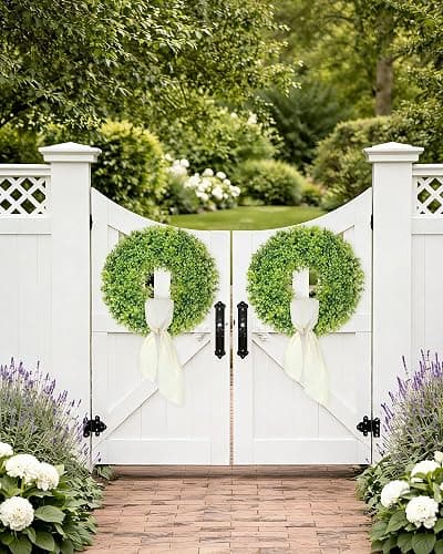 DDHS 20" Boxwood Wreaths Front Door, Artificial Spring Summer Wreath with Sash and Foldable, Year Round Indoor Outdoor for Farmhouse Fireplaces and Porches DIY St Patricks Day Decor-Gradient Green thumbnail 6