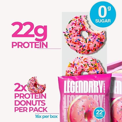 Legendary Foods Protein Donuts - 22g Protein, Pink Sprinkle, Zero Sugar Snack, Gluten Conscious, Low Carb, Keto Suitable, Diabetic and GLP-1 Diets - 8 Pack with Two Donuts per pack thumbnail 5