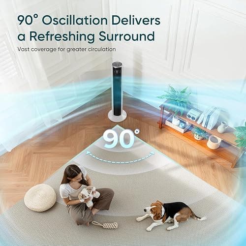 LEVOIT Tower Fan for Bedroom, 90° Oscillating Standing Fan with 28dB Quiet for Sleep, 25ft/s Velocity, 12H Timer, 5 Speeds 4 Modes, Remoter, Bladeless Room Fan for Home, Office, Indoor, 36 inch, White thumbnail 3