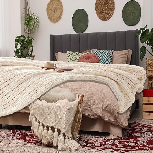 Cream White Throw Blanket, 50" x 60" Chunky Knit Blanket, Handmade Warm & Soft Chenille Throw Blanket, Washable Decorative Knit Blanket with Jumbo Chenille Yarn for Couch Bed Sofa thumbnail 2