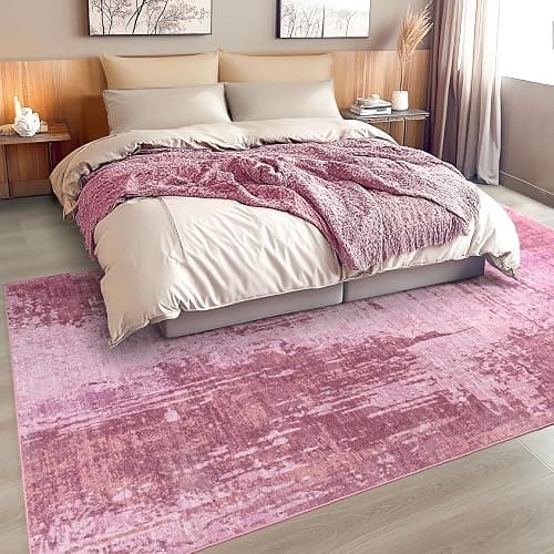 Merelax 6x9 Pink Area Rug for Living Room, Large Washable Boho Abstract Bedroom Rugs, Modern Non Silp Dining Room Playroom Area Rugs, Soft Low Pile Carpet for Office Study thumbnail 5