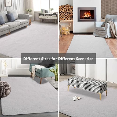 Shag Area Rugs for Bedroom Living Room,4X6 Ultra Soft White Fluffy Area Rugs for Dorm, Indoor Carpet Nursery Rugs for Kids Room Home Decor,White thumbnail 9
