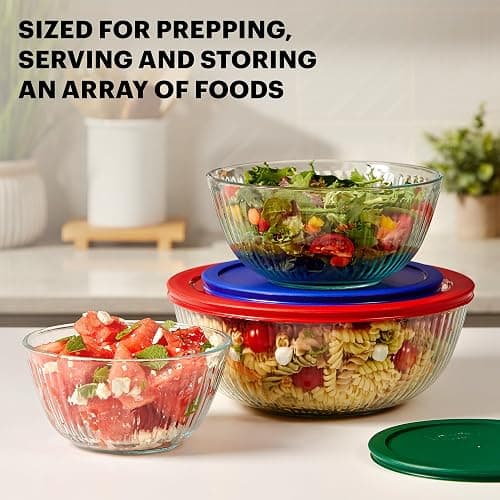 Pyrex Sculpted (3-Pack) Glass Mixing Bowls Set With Lids For Prepping, Baking and Cooking, Preheated Oven, Dishwasher, Freezer, and Microwave Safe thumbnail 4