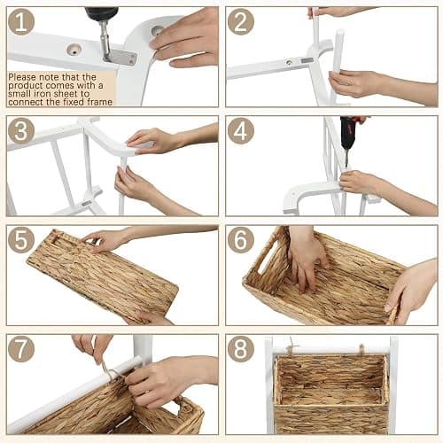 Menkxi Wicker 3 Tier Foldable Storage Basket Floor Rack with Market Storage Basket Water Hyacinth Storage Rack Hand Woven Laundry Rack for Bathroom Kitchen Laundry Room Living Room Storage(White) thumbnail 4