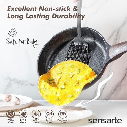 SENSARTE Pots and Pans Set Non stick, Non toxic Healthy Induction Cookware Set, 14 Pcs Non Stick Kitchen Cooking Set with Frying Pans Set & Saucepan, PFOA PFOS APEO Free, Black thumbnail 2