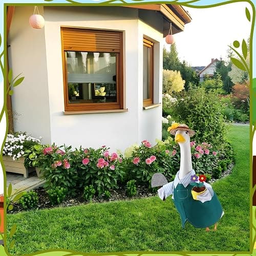 EKOREST Gardener Porch Goose Outfits for 23 Inch Lawn Statue | Summer Gardener with Flower Pot and Shovel Costume for Cement Statue, Spring Sculpture Clothes for Yard Patio Decoration thumbnail 5