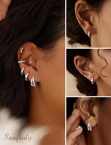 Sanfenly Gold Earrings Gold Hoop Earrings for Women Trendy Dainty Stud Earrings 14K Gold Plated Earrings Small Double Gold Silver Hoop Earrings for Women Lightweight Huggie Cartilage Earrings Set Gold Jewelry for Women Gifts thumbnail 4