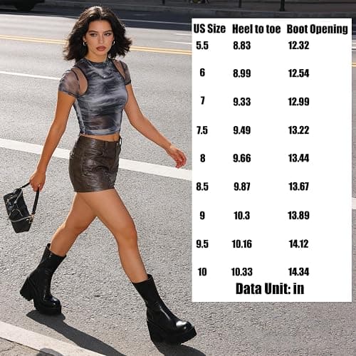 AMINUGAL Womens Wedge Heel Ankle Boots Platform Zipper Punk Motorcycle Booties Chunky Block High Heel Round Toe Fashion Work Combat Boots Mid Calf For Women thumbnail 6