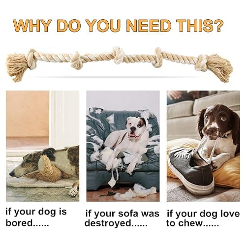 Fida Dog Rope Toys for Large/Medium Aggressive Chewers, Tough Cotton Chew Toy, 3 Feet 5 Knots Indestructible, Tug of War Dog Pull Rope Teeth Cleaning thumbnail 6