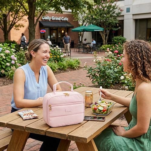 Aosbos Puffer Lunch Bag for Women Lunch Box Insulated Lunch Bags Mini Cooler Bag Lunch Kit Adult Reusable Snack Bag Kids Boite a Lunch Enfant for Work Picnic Outdoor (Pink) | 5L Capacity,5H Cold Insulation,Easy Clean Lining, Dual Metal Zippers,Water-Resistant thumbnail 2