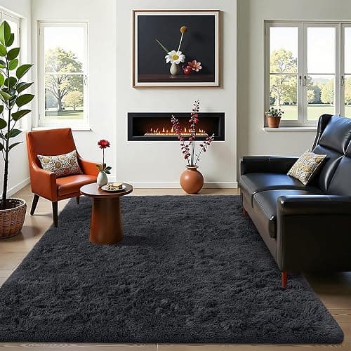 OLANLY Area Rugs for Living Room Bedroom, Machine Washable 4x5.9 ft Soft Fluffy Shaggy Bedside Rug, Indoor Floor Carpet for Kids Girls and Boys, Dorms, Nursery Rooms, Home Decor Aesthetic, Black thumbnail 5