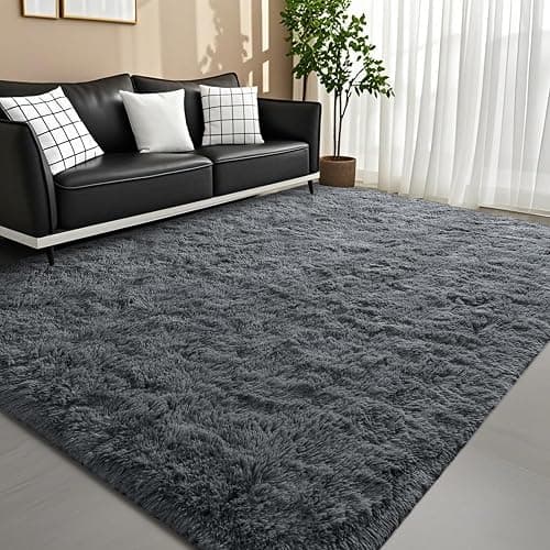 DweIke Fluffy Dark Grey 4x6 Area Rugs for Bedroom Living Room, Soft Plush Shaggy Deep Gray Girls Boys Kids Rug, Non-Slip and Machine Washable Carpet for Dorm Nursery Classroom Decor - 4' x 6' (Rectangular) - Dark Grey thumbnail 8