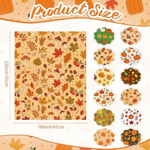 Irenare 24 Pcs Fall Fabric Bundles, 18 x 22 Inch Fat Quarters, Thanksgiving | Soft Polyester Fabric, Pumpkins Autumn Leaves Desgin, Pre-cut, DIY Crafts Material, Handmade Sewing Projects, Harvest Party thumbnail 3