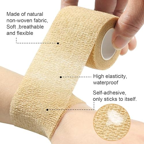 GooGou Self Adherent Wrap Bandages Self Adhering Cohesive Tape Elastic Athletic Sports Tape for Sports Sprain Swelling and Soreness on Wrist and Ankle 12PCS 2 in X 14.7 ft (Black 12pcs) thumbnail 3