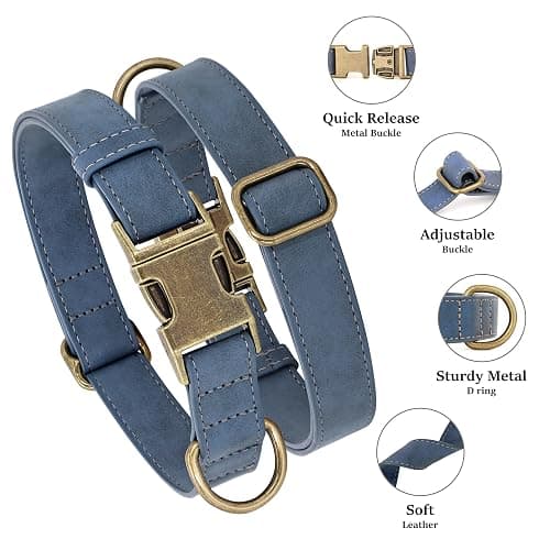 Didog Soft PU Leather Dog Collar, Stylish Quick Released Dog Collar for Large Dogs, Easy Clean Adjustable Pet Collar for Daily Walking, Blue, L Fit 15-23" Neck thumbnail 2