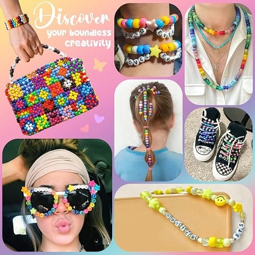 Gionlion 4200Pcs Pony Beads for Bracelet Making Kit, 48 Colors Kandi Beads Bracelet Kit, 2500PCS Rainbow Candy, 1700PCS Friendship Letter Bead with 20 Meter Elastic Strings thumbnail 2