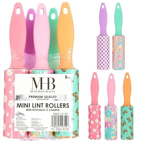 Expressions 5pc Mini Lint Rollers Value Pack - Colorful Compact Mini Lint Roller for Travel, Household Essentials Pet Hair Removal Tool & Lint Removers for Clothing (Retro) - Image 1