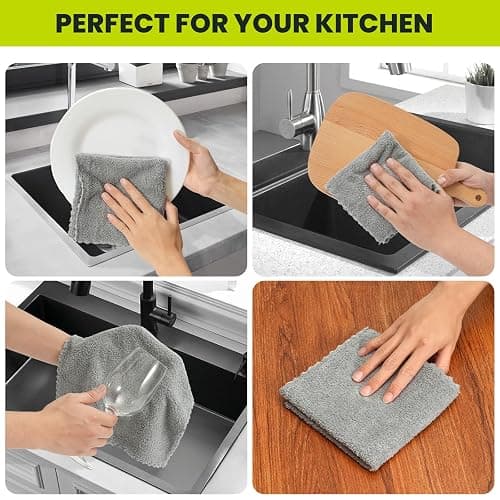 Neessno 12 Pack Cleaning Cloth,Ultra Soft Absorbent Quick Drying Microfiber Cleaning rags,No scratches,Reusable,Washable,Lint Free Cleaning Towels for Kitchen,Window,Glass,car,11.8"×11.8",(Multicolor) - 12 pack - Multicolor thumbnail 4