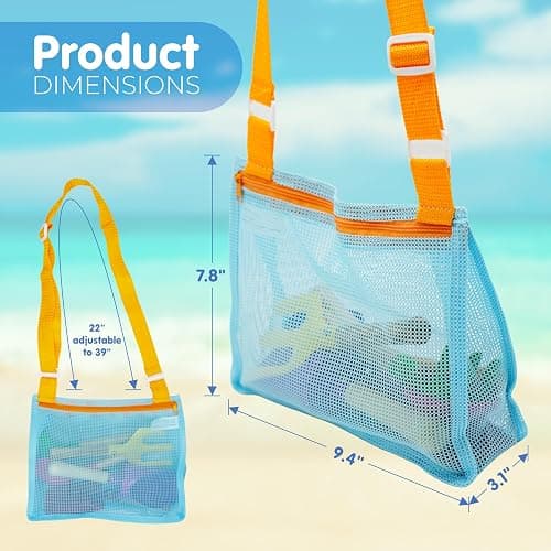 4E's Novelty 2X Shark Tooth Sifter for Beach with 2X Small Mesh Beach Bag for Shell Collecting, Metal Sand Scoop for Picking Up Shells - Beach Toys for Kids (2 Sets) thumbnail 3
