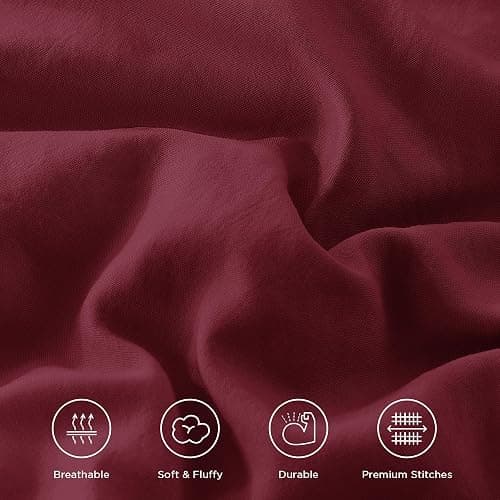 Andency Burgundy Comforter Set Queen Size, Lightweight Fluffy Farmhouse Ruffle Bedding Set, Soft Microfiber All Season Shabby Chic Bed Comforter Set 3 Pieces(1 Comforter 2 Pillowcases) thumbnail 8