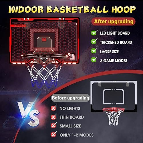 HopeRock Indoor Basketball Hoop for Kids, Over The Door Mini Basketball Hoops, with LED Light, Scoreboard, Birthday Toys Gifts for 5 6 7 8 9 10 11 12+ Year Old Boys thumbnail 6