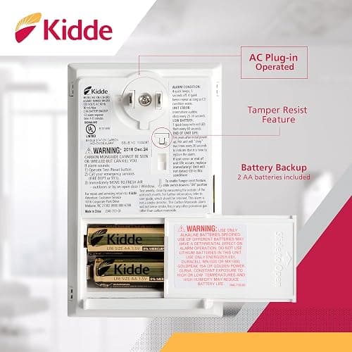 Kidde Carbon Monoxide Detector, Plug In Wall with AA Battery Backup, Test-Hush Button thumbnail 3