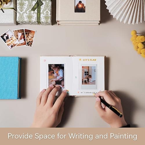 Rseozr Instax Mini Photo Album With Writing Space, Linen Hardcover Polaroid Photo Album 28 Pockets For 2x3 Pictures, Polaroid Album Book For Fujifilm Instax Mini Instant Camera (Pink) thumbnail 2