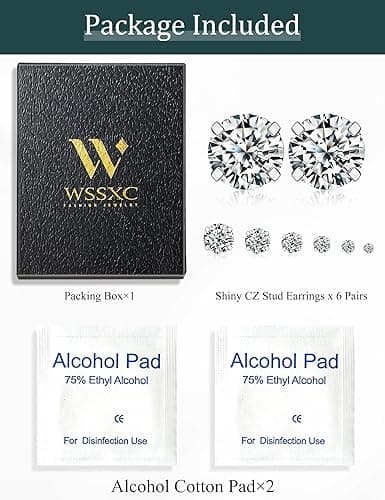 6 Pairs Stud Earrings Set, Hypoallergenic Cubic Zirconia 316L Earrings Stainless Steel CZ Earrings 3-8mm (Steel color) thumbnail 8