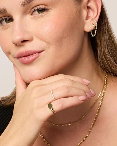 PAVOI 14K Gold Plated Pinky Signet Ring for Women | Lightweight Statement Bands | Chunky Signet Stackable Rings thumbnail 4