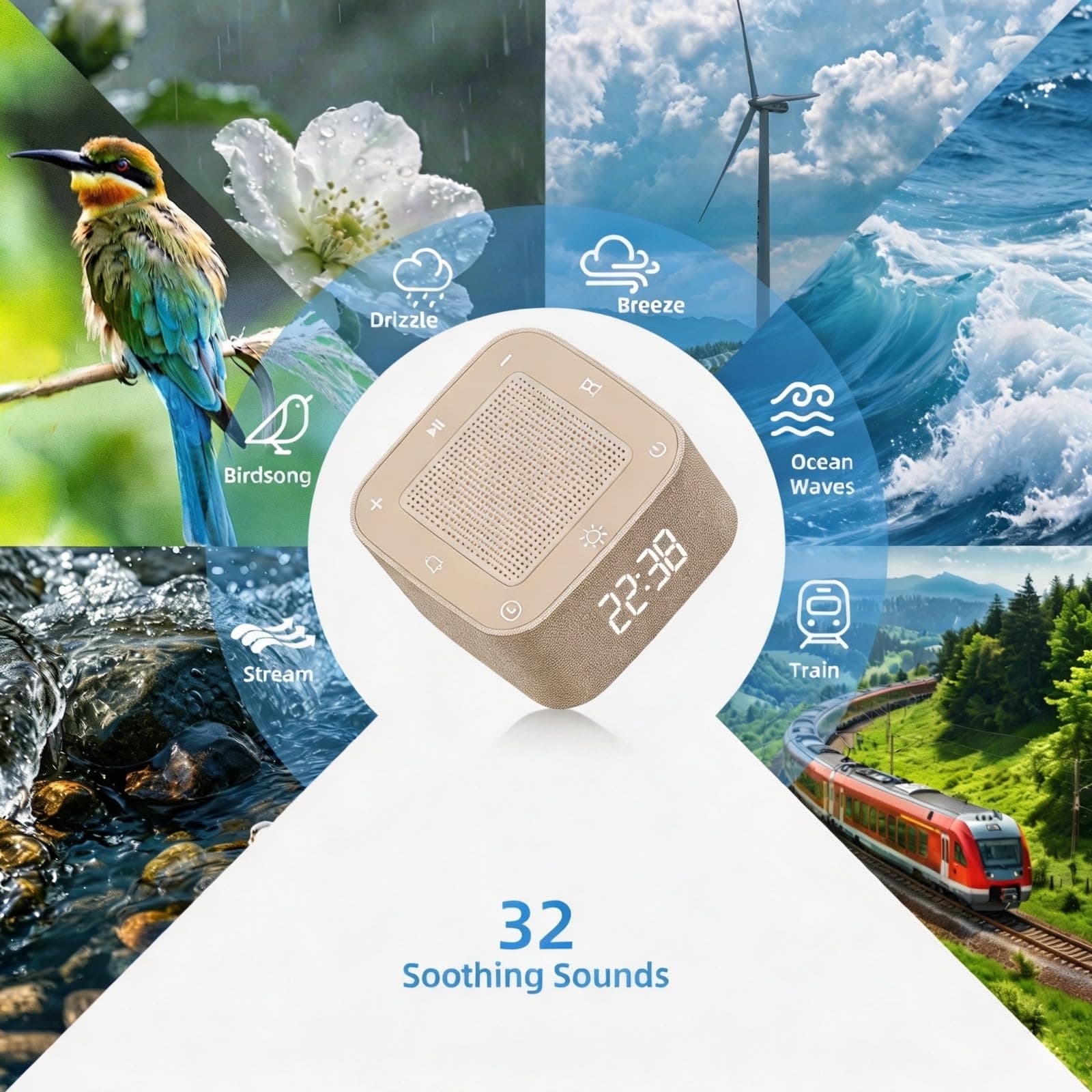 White Noise Machine, Bluetooth Speaker 32+ Soothing Sounds 5 Timer Setting thumbnail 3