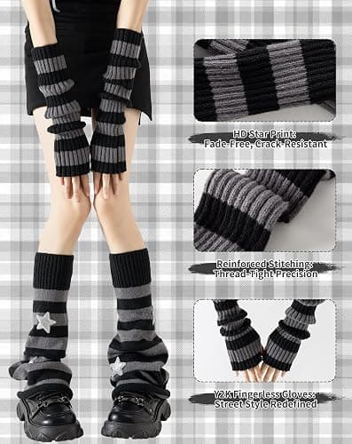 Yawlsow Y2K Stulpen Damen Armstulpen Set Armwärmer und Beinwärmer Stern Kawaii Lolita Gothic Streetwear Grunge Accessories für Frauen Mädchen thumbnail 2