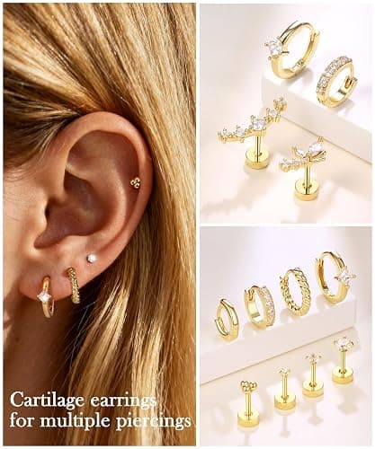 Gemtastic Tragus Helix Conch Piercing Jewelry Flat Back Cartilage Earrings for Women Daith Rook Piercings thumbnail 5