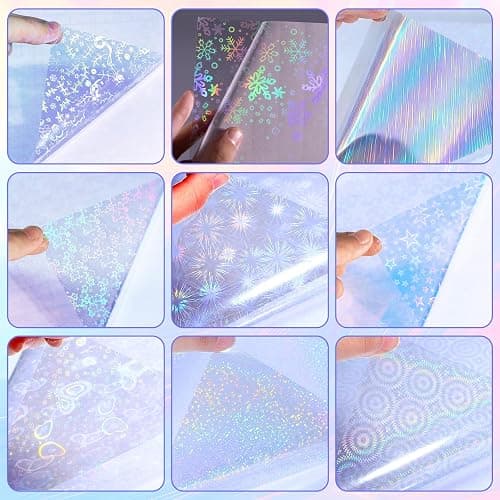 STARVAST 90PCS Holographic Sticker Paper, Transparent A4 Vinyl Holographic Sticker, Self Adhesive Waterproof with 9 Different Patterns thumbnail 4
