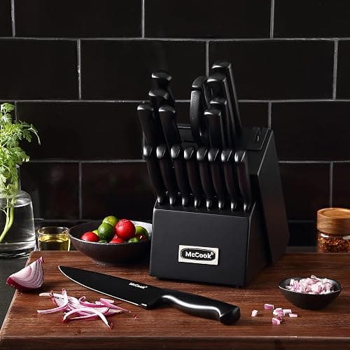 McCook® Premium Black Knife Sets,German Stainless Steel Kitchen Knives Block Set with Built-in Sharpener thumbnail 2