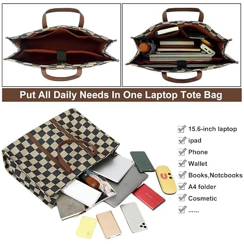 Laptop Tote Bag for Women Work 15.6 inch Canvas Shoulder Bags Computer Messenger Purse Teacher Handbag Office Briefcase thumbnail 6