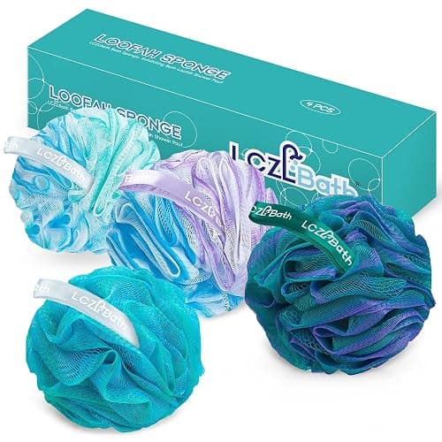 Shower Loofah 4PCS Soft Bath Body Sponge 60g Loofa Set Thick Wash Puffs for Women and Men (Purple-Blue-Green-Mixed) - Image 1
