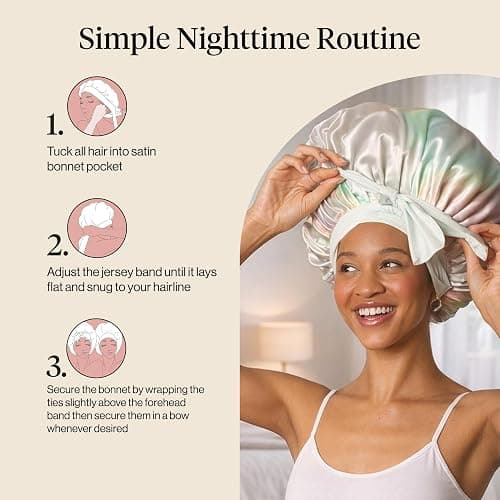 Kitsch XL Satin Bonnet for Sleeping - Aura | Softer Than Silk Bonnet For Sleeping Women - Secure Fit, Adjustable & Prevents Breakage Hair Bonnet For Sleeping thumbnail 7