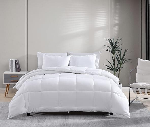 Comforter King Size Goose Down Alternative Microfiber Quilted Solid Comforter/Duvet Insert - Ultra Soft Hypoallergenic Bedding - Medium Warmth for All Seasons King Comforter - White thumbnail 7