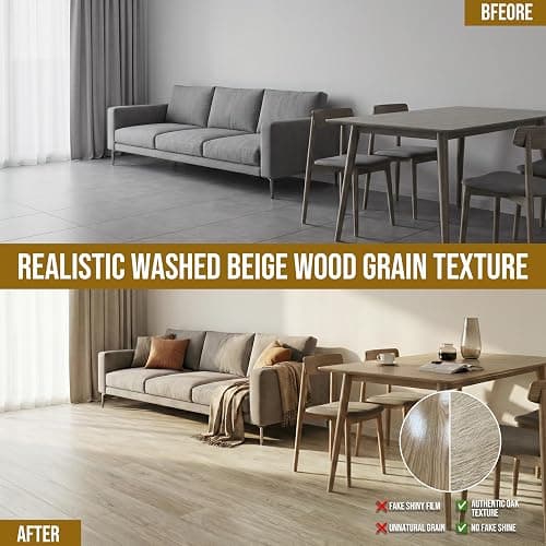 VIVIDCOZYTILE Waterproof Peel and Stick Floor Tile, 54 Sq.Ft Washed Beige Vinyl Wood Flooring, Easy DIY-Install & Durable for Kitchen, Bedroom, Bathroom, RVs, Rental-Friendly (36-Planks 6"x36") thumbnail 5