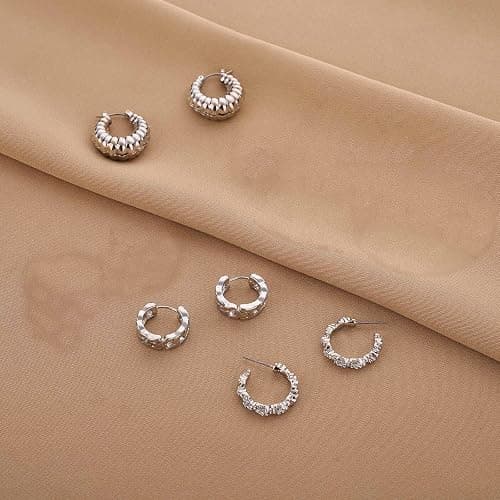 HILXURY Gold Chunky Hoop Earrings Set for Women, 14K Gold Plated Twisted Huggie Hoop Earring Hypoallergenic, Thick Open Hoops Set Lightweight thumbnail 6