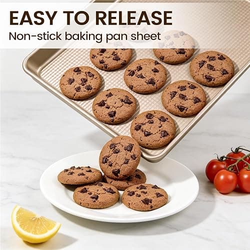 Vinino Baking Sheet Set of 3, Cookie Sheets For Baking with Square Texture Pattern, Thicker Carbon Steel Non-stick Baking Pan Half/Quarter/Jelly Roll Pans Tray for Oven thumbnail 3