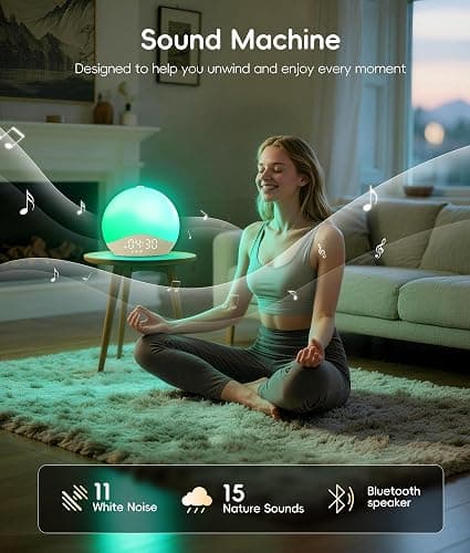 ecozy Sunrise Alarm Clock for Bedroom, White Noise Sound Machine, 26 Soothing Sounds, 17 Night Lights, Bluetooth Speaker, Music-Sync Lights, Wake Up Sunlight for Heavy Sleepers, Adults, Kids - Natural thumbnail 6