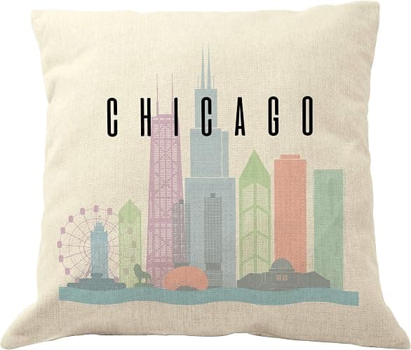 DrupsCo Chicago Throw Pillow Case - Chicago Pillow Cover 18x18, Decorative Chicago Pillows - Image 1
