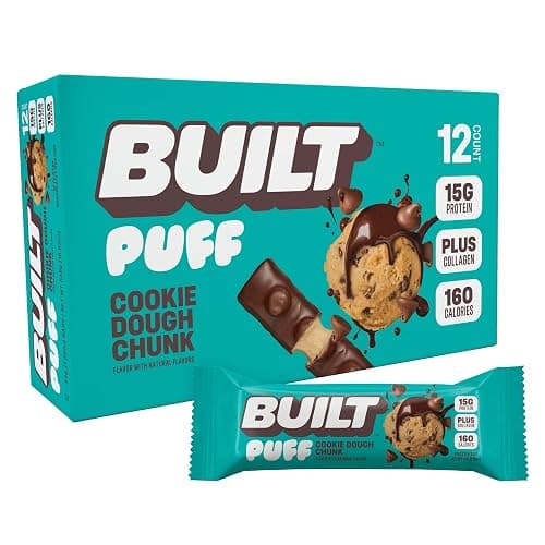 Built Bar, Puff Protein Bars, Cookie Dough Chunk Puff, 15g Protein Snacks, On-The-Go Bars, Only 160 Calories, 8g Sugar, Collagen, Not Gluten Free, 12 Count - Image 1