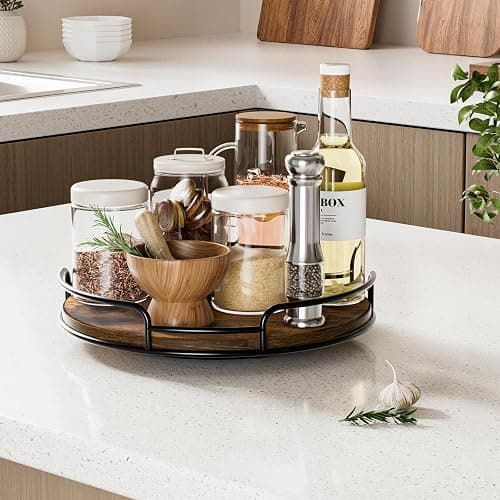 WOWBOX 9" Lazy Susan Organizer for Table Top Rotating Spice Rack Organizations Wood Lazy Susan Turntable Organizer for Cabinet Kitchen Pantry Countertop Bathroom Vanity thumbnail 2