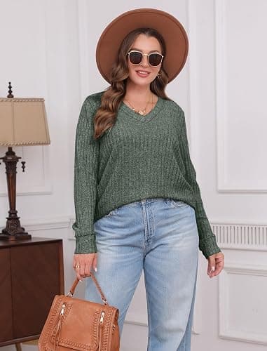 Sampeel V Neck Long Sleeve Shirts for Women Casual Fall Tops Lightweight Tunic Sweaters Fashion Clothes Loose Fit 2025 thumbnail 4