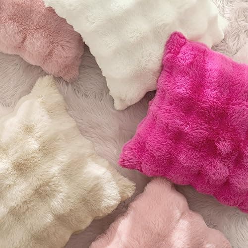 MIULEE Plüsch Kissenbezug 50x50 cm Kissenbezüge Flauschig Kissen Sofakissen Fell Beide Seiten Kurze Wolle Dekokissen Luxus Square Kissenhülle für Sofa für Schlafzimmer Waschbar Deko Cremeweiß 2er Set thumbnail 5