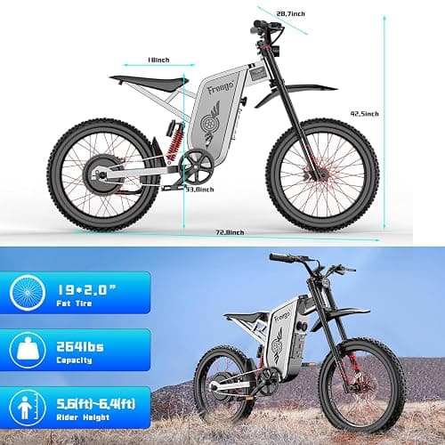 Freego Electric Motorcycle for Adults, X2Pro Electric Dirt Bike 6000W(Peak) Motor 60V/30Ah Battery,50MPH Off Road Electric Bicycle,19x2 Tire Full Suspension/Four-Piston Hydraulic Brake thumbnail 8
