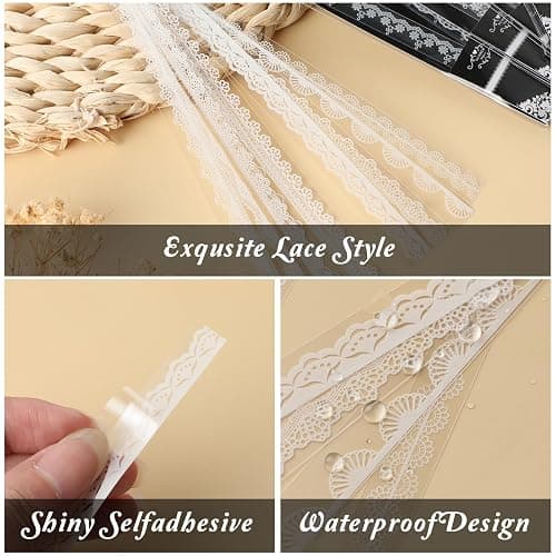 Prasacco 120 Pcs White Lace Scrapbook Stickers, Vintage Style, PET Material, Perfect for Scrapbooking, Wedding Invitations, Journals & More thumbnail 5