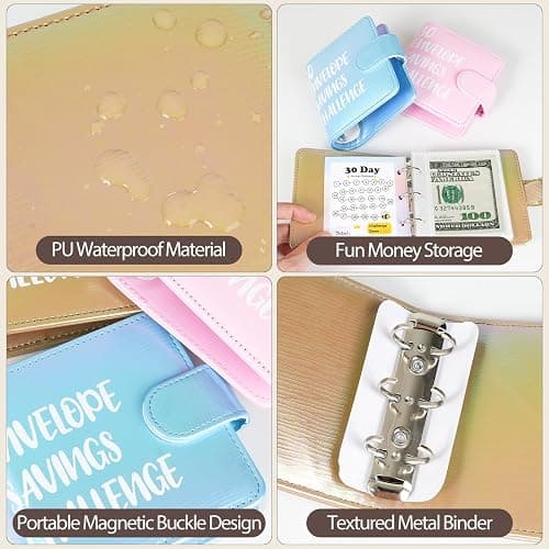 Mini Money Challenge Binder - Mother's Day Gift Save $465 / $1000 in 1 Month with 30 Cash Envelopes & Budget Tracker, PU Leather Beginner Budgeting Kit Portable Cash Saving Book thumbnail 5